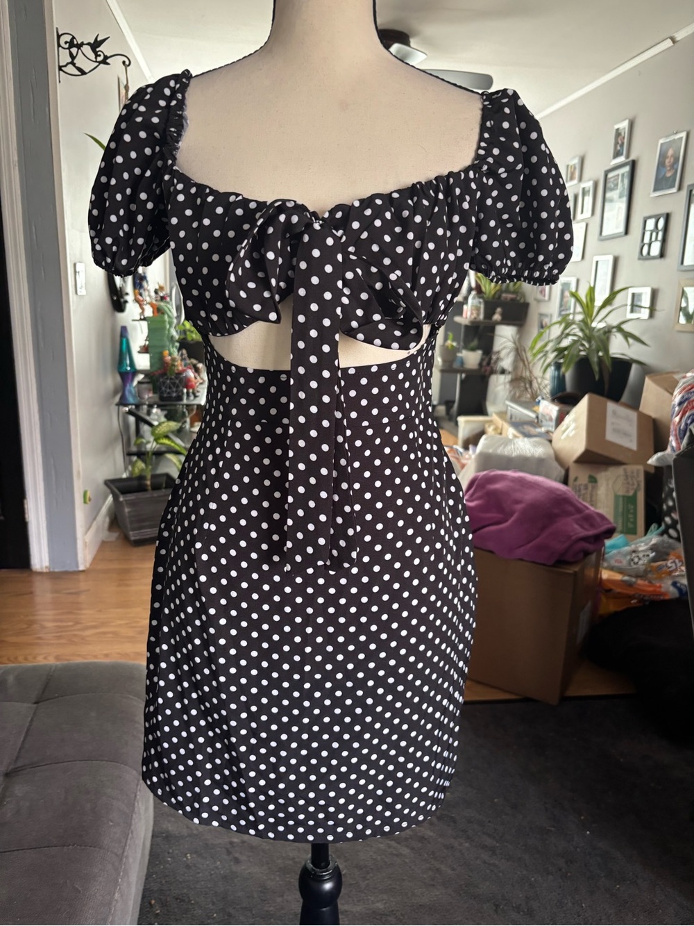 NWOT PrettyLittleThing Black & White Polka Dot Cutout Mini Dress